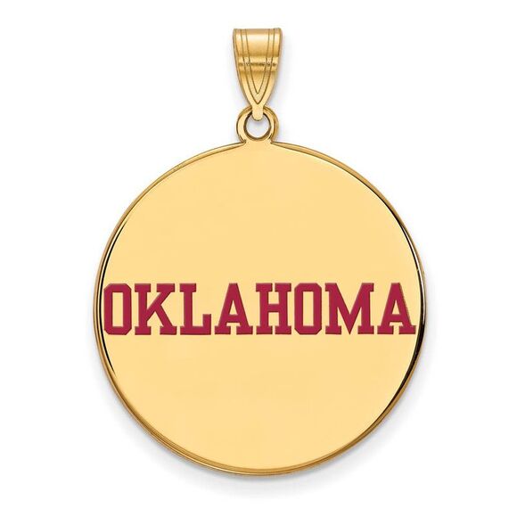 14k Gold Plated Silver U. of Oklahoma XL Enamel Disc Pendant
